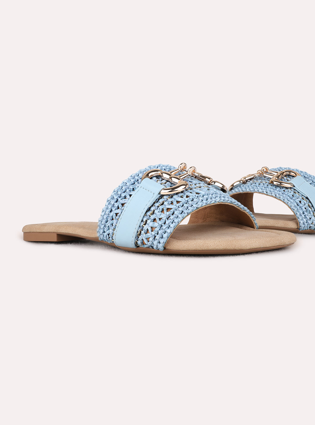 Womens Blue Party Wear Solid Open Toe Flat Slip-On Sandals