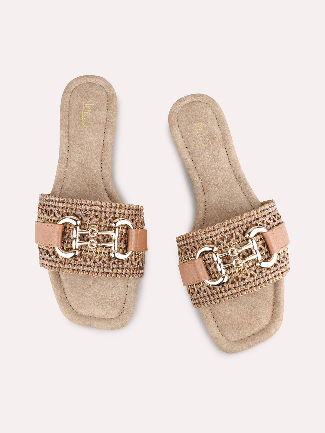 Womens Tan Party Wear Solid Open Toe Flat Slip-On Sandals