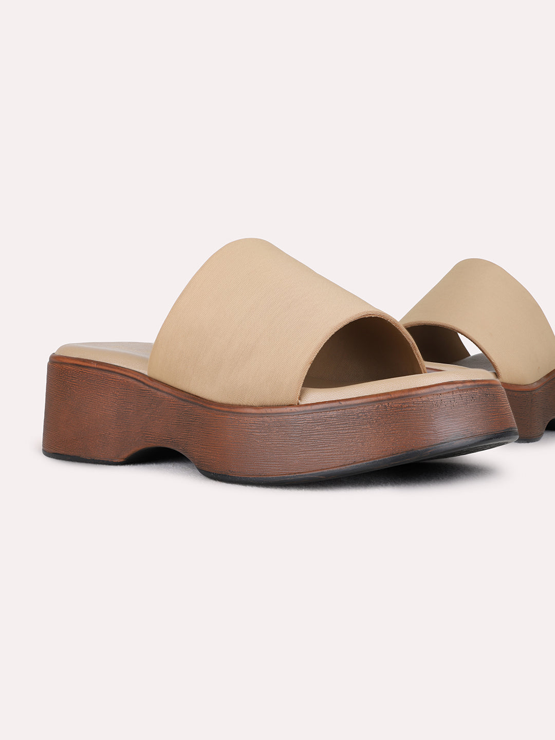 Womens Beige Party Wear Solid Round Toe Platform Heels