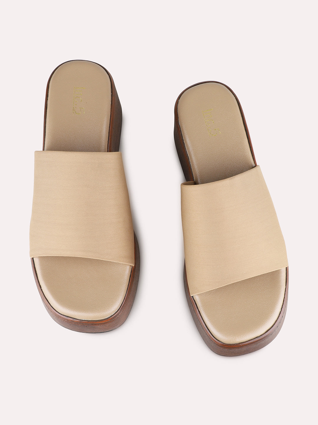 Womens Beige Party Wear Solid Round Toe Platform Heels