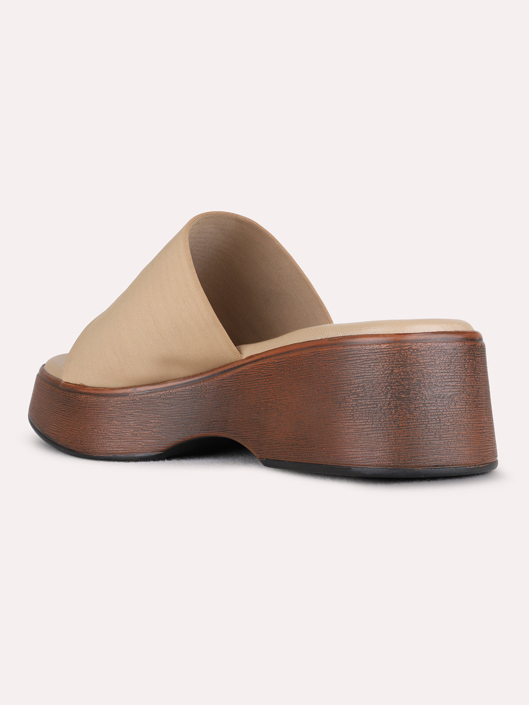 Womens Beige Party Wear Solid Round Toe Platform Heels