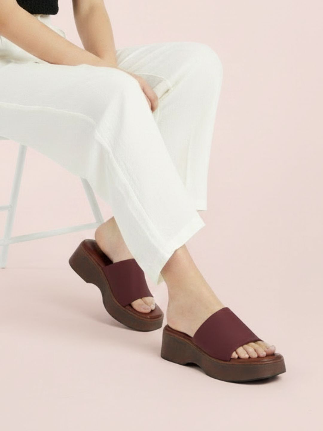 Womens Brown Party Wear Solid Round Toe Platform Heels