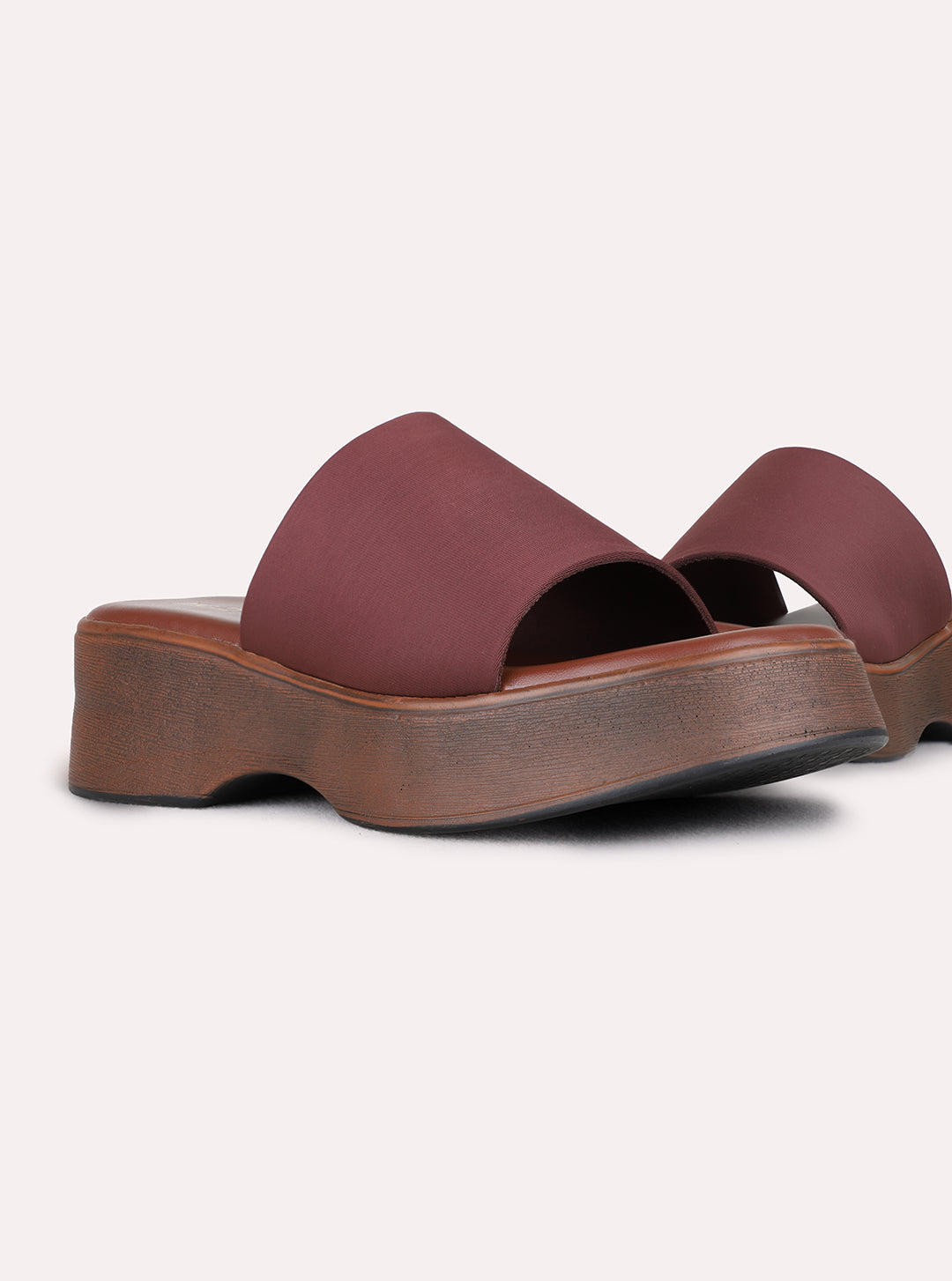 Womens Brown Party Wear Solid Round Toe Platform Heels