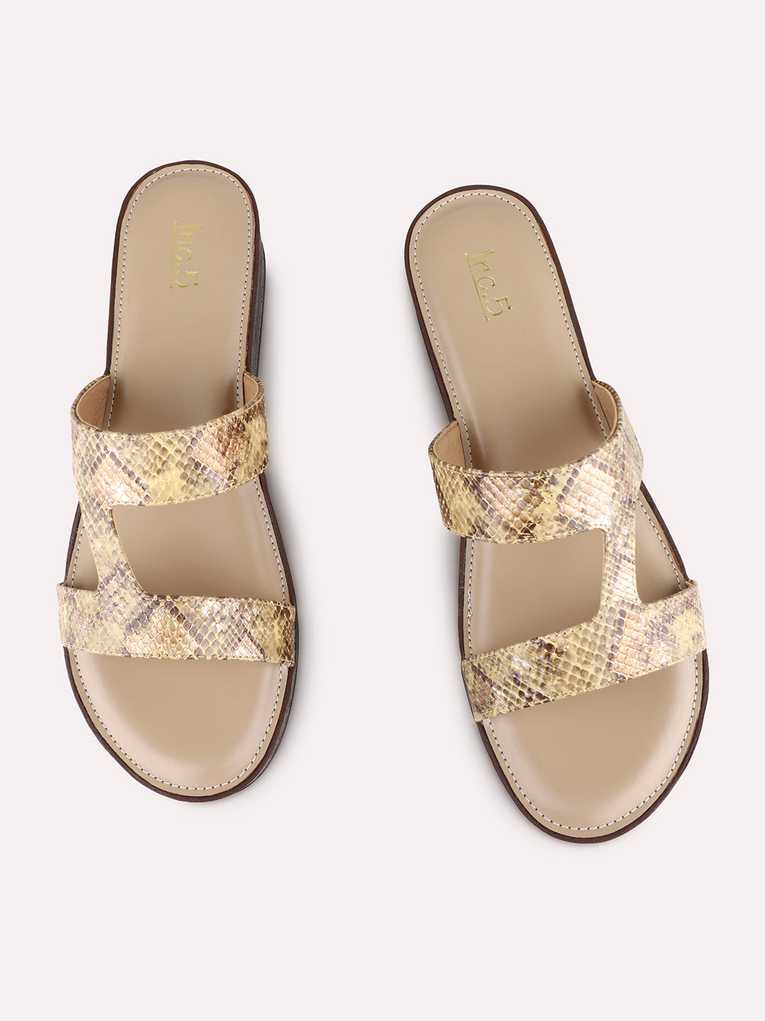 Womens Beige Party Wear Printed Round Toe Wedge Heels