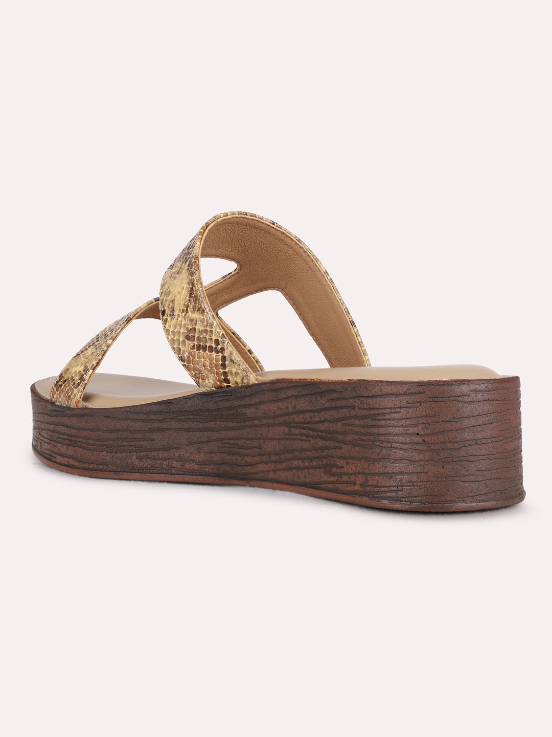 Womens Beige Party Wear Printed Round Toe Wedge Heels