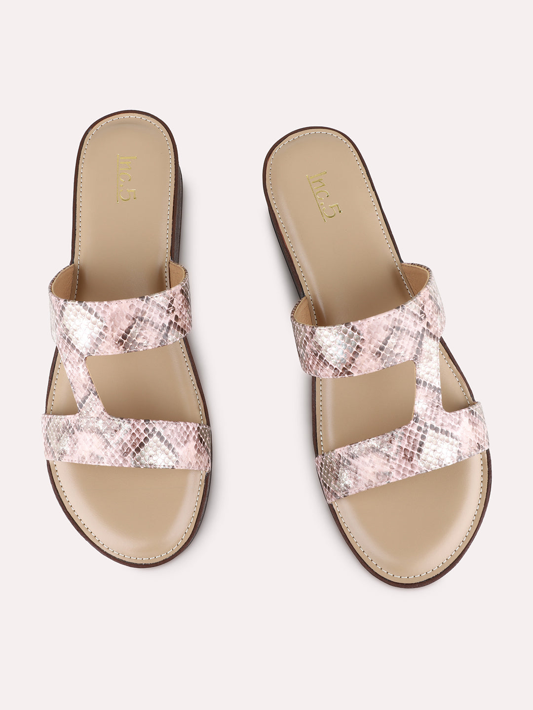 Womens Peach Party Wear Printed Round Toe Wedge Heels
