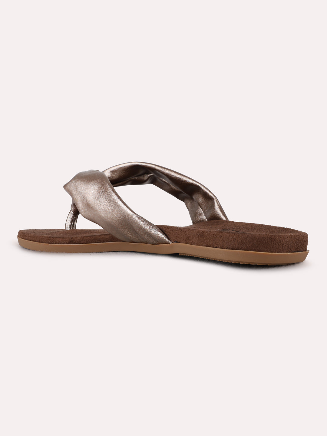 Womens Bronze Casual Solid T-Strap Flats