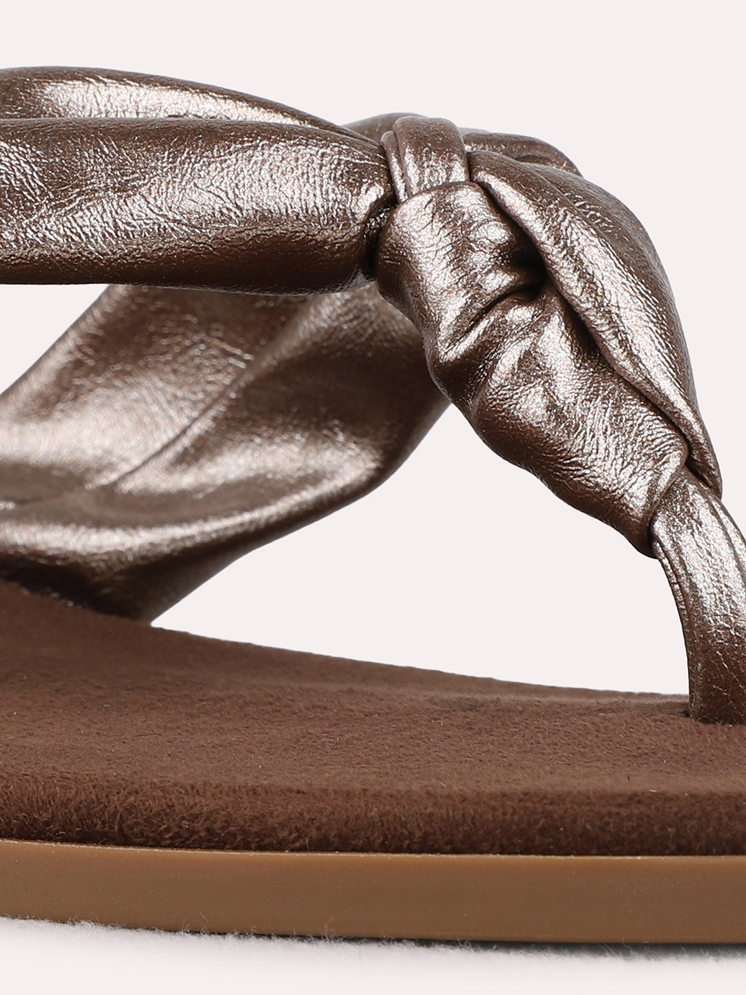 Womens Bronze Casual Solid T-Strap Flats