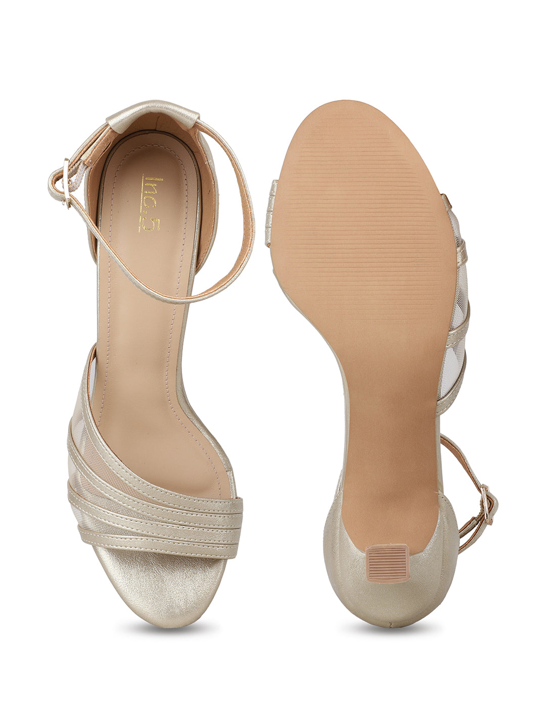Womens Golden Party Wear Solid Round Toe Kitten Heels