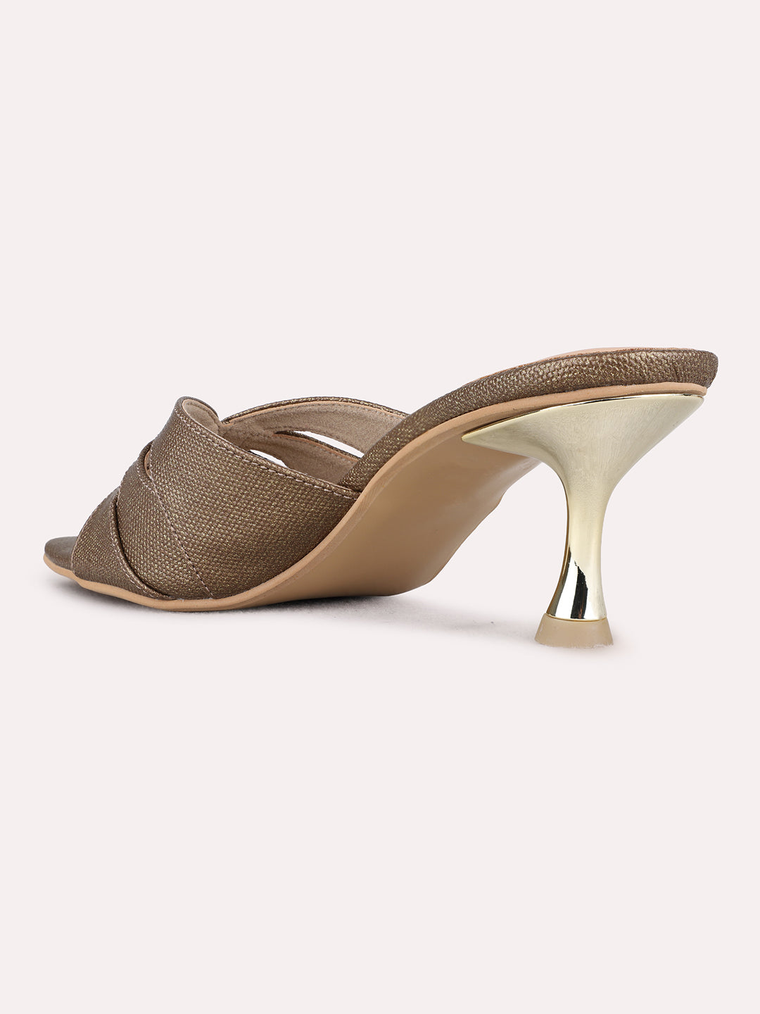 Womens Golden Party Wear Solid Round Toe Kitten Heels