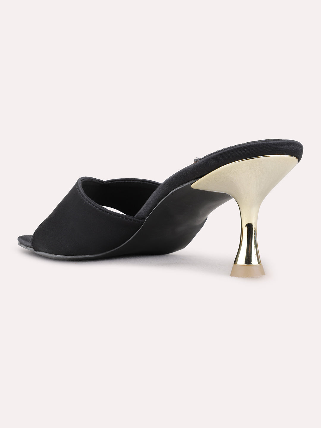 Womens Black Party Wear Solid Square Toe Kitten Heels