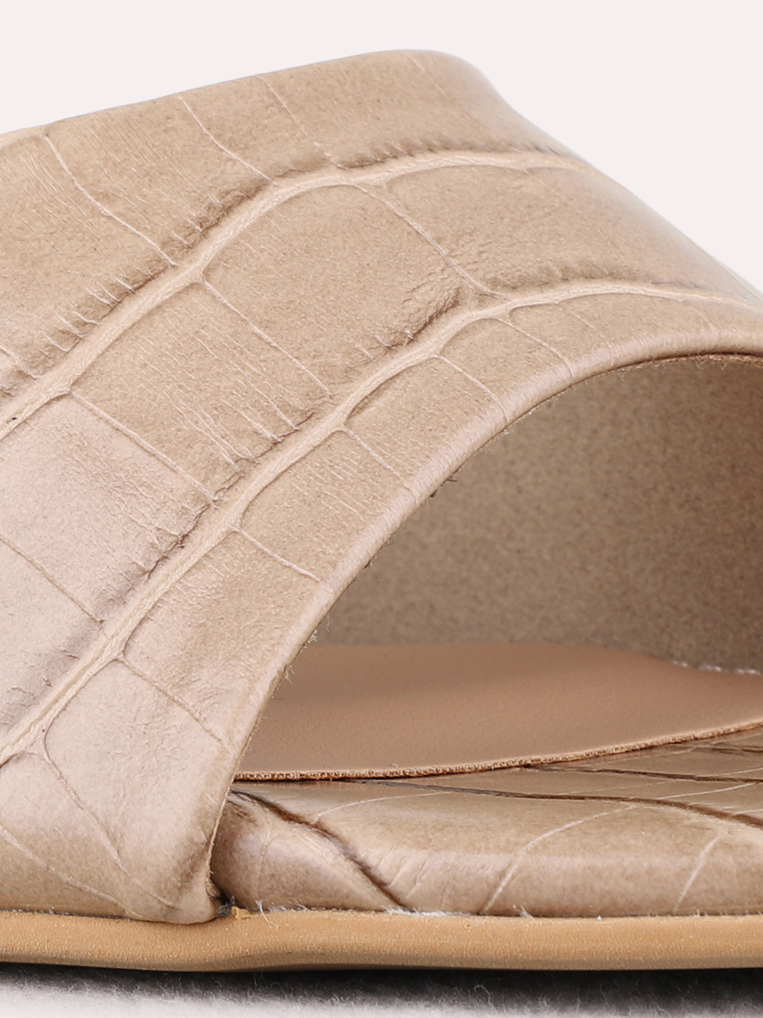 Womens Beige Party Wear Embroidered Round Toe Block Heels