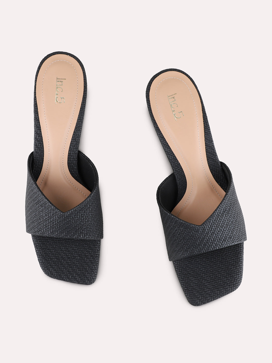 Womens Black Party Wear Solid Round Toe Block Heels