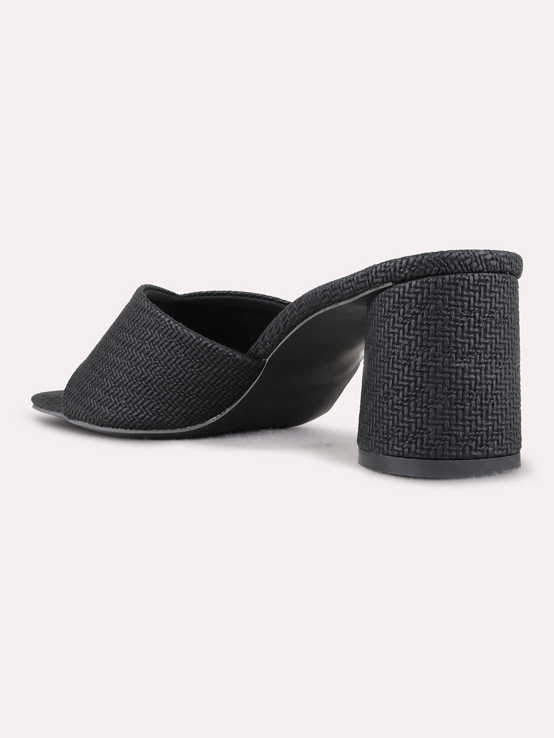 Womens Black Party Wear Solid Round Toe Block Heels