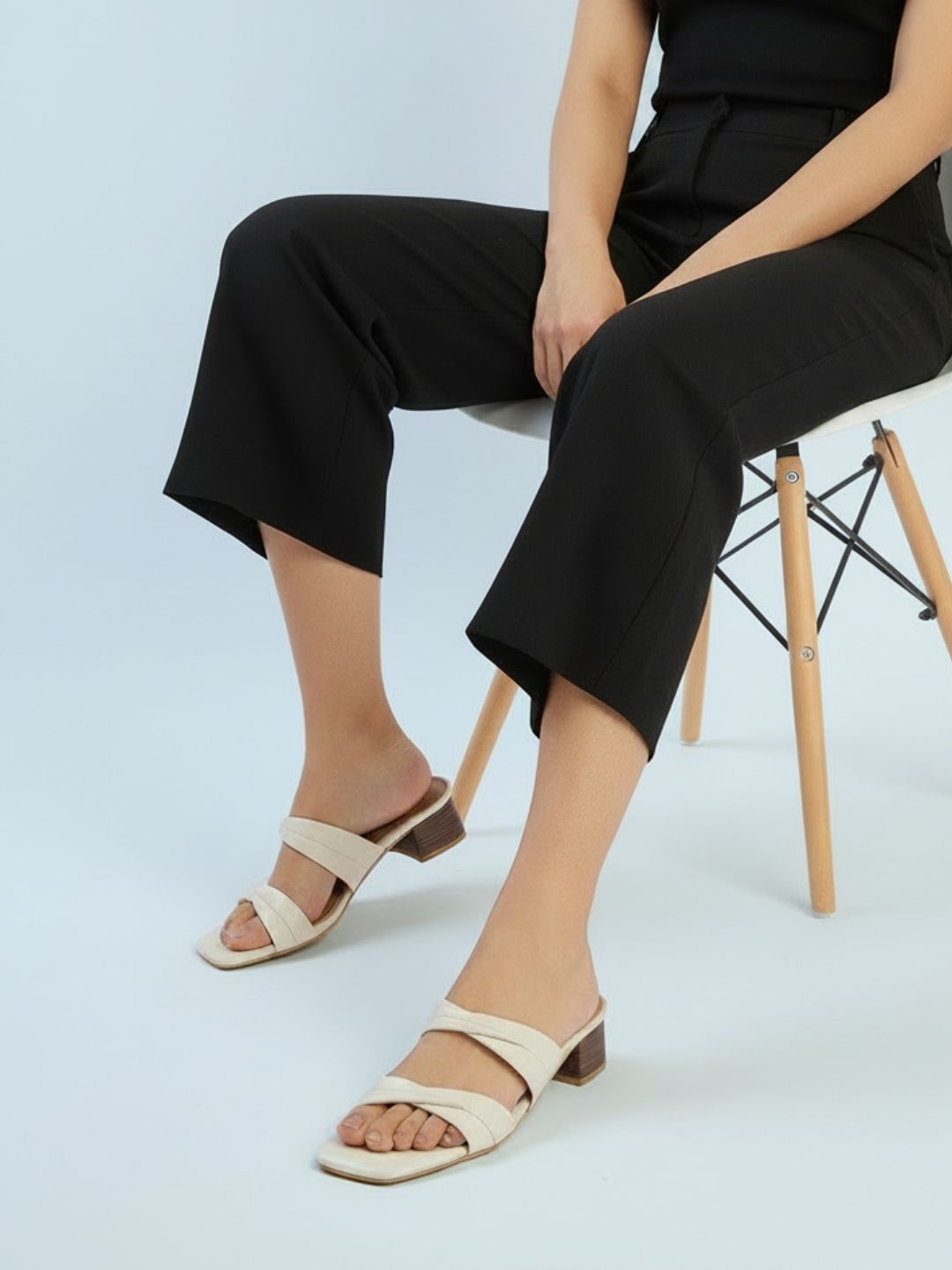 Womens Cream Casual Solid Pattern Round Toe Block Heels