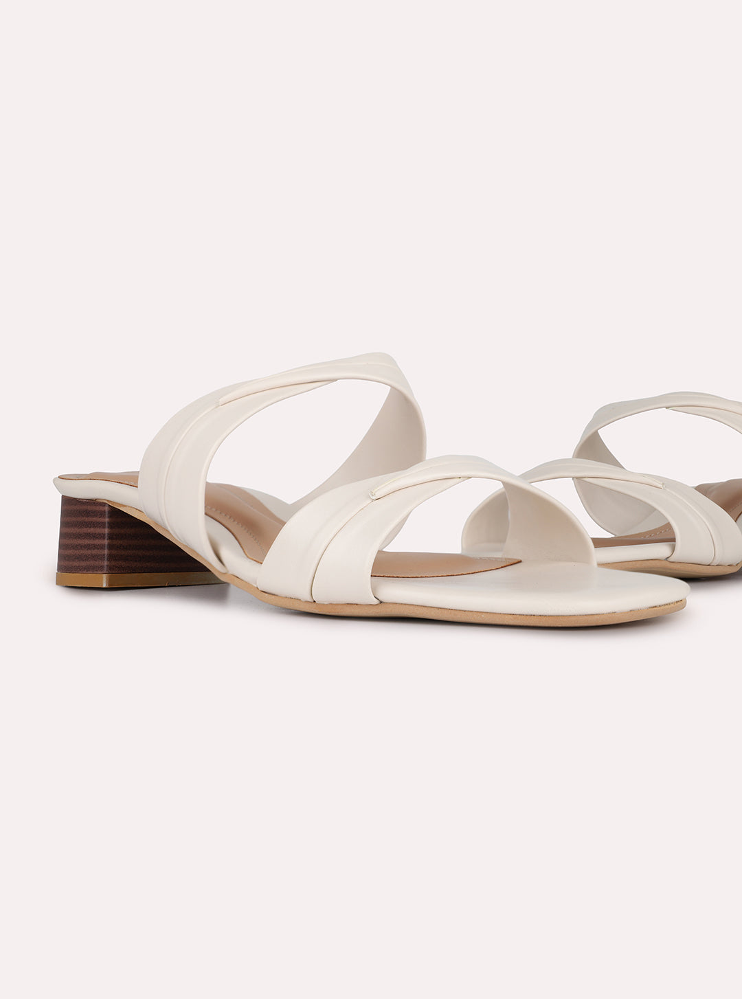 Womens Cream Casual Solid Pattern Round Toe Block Heels