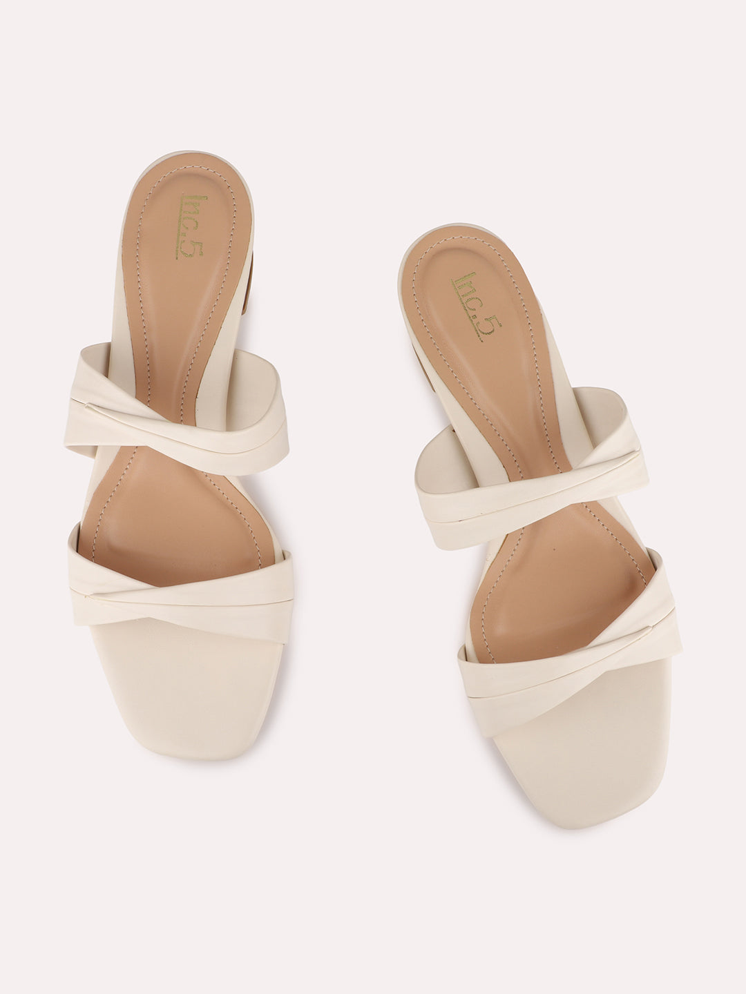 Womens Cream Casual Solid Pattern Round Toe Block Heels