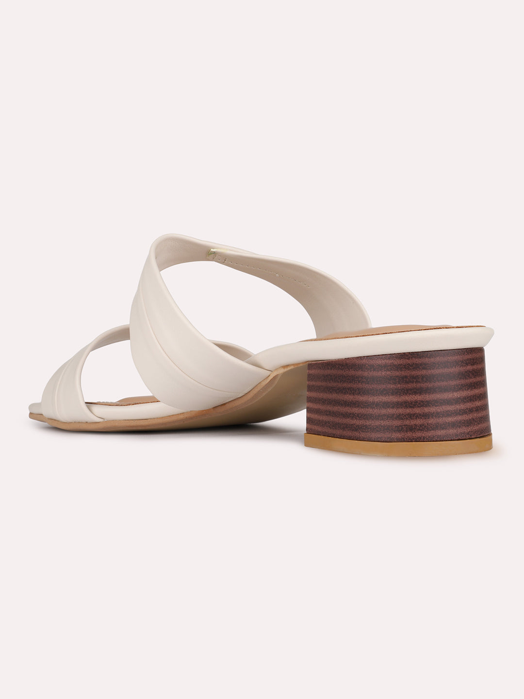Womens Cream Casual Solid Pattern Round Toe Block Heels