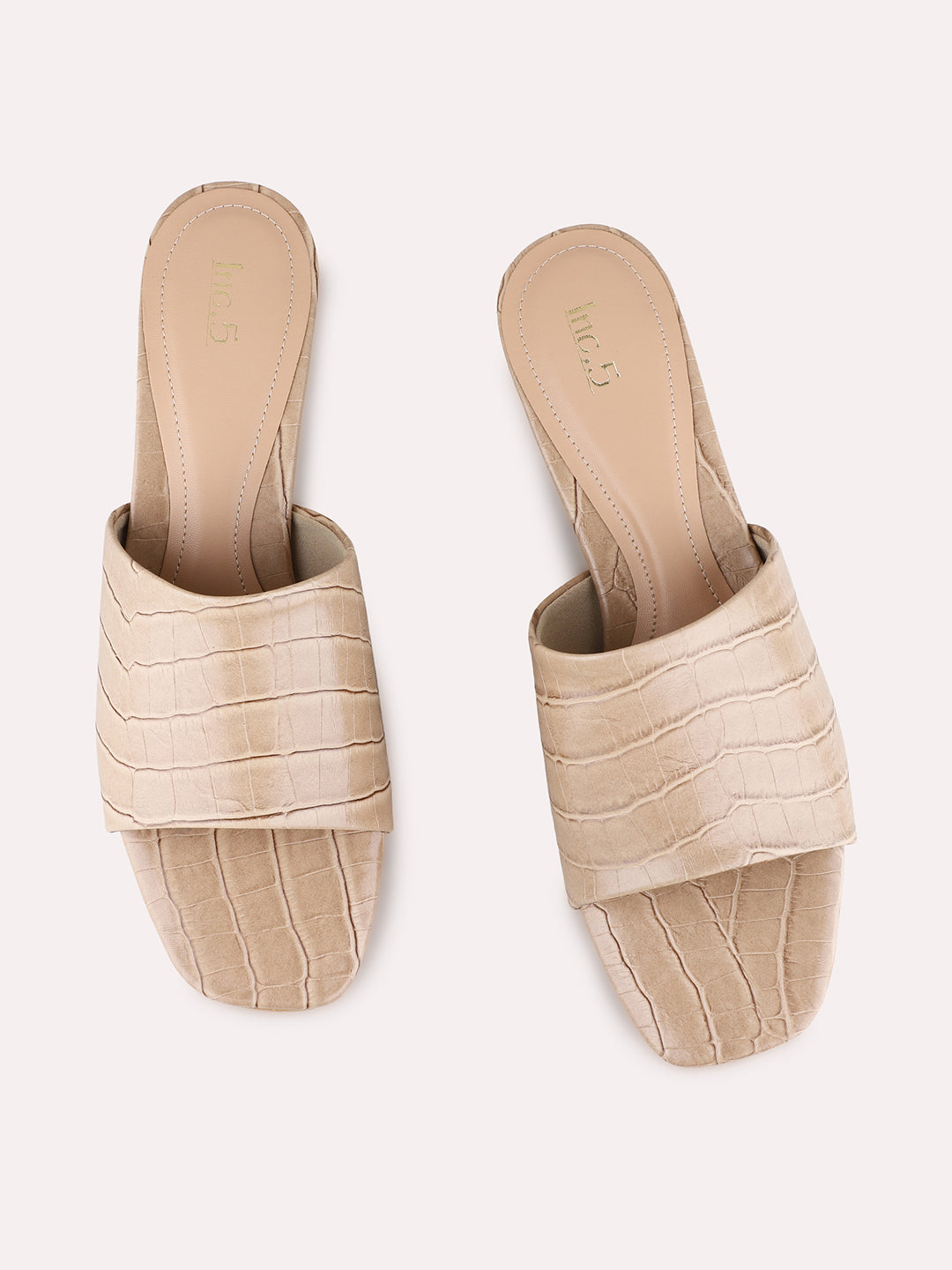 Womens Beige Party Wear Solid Round Toe Block Heels