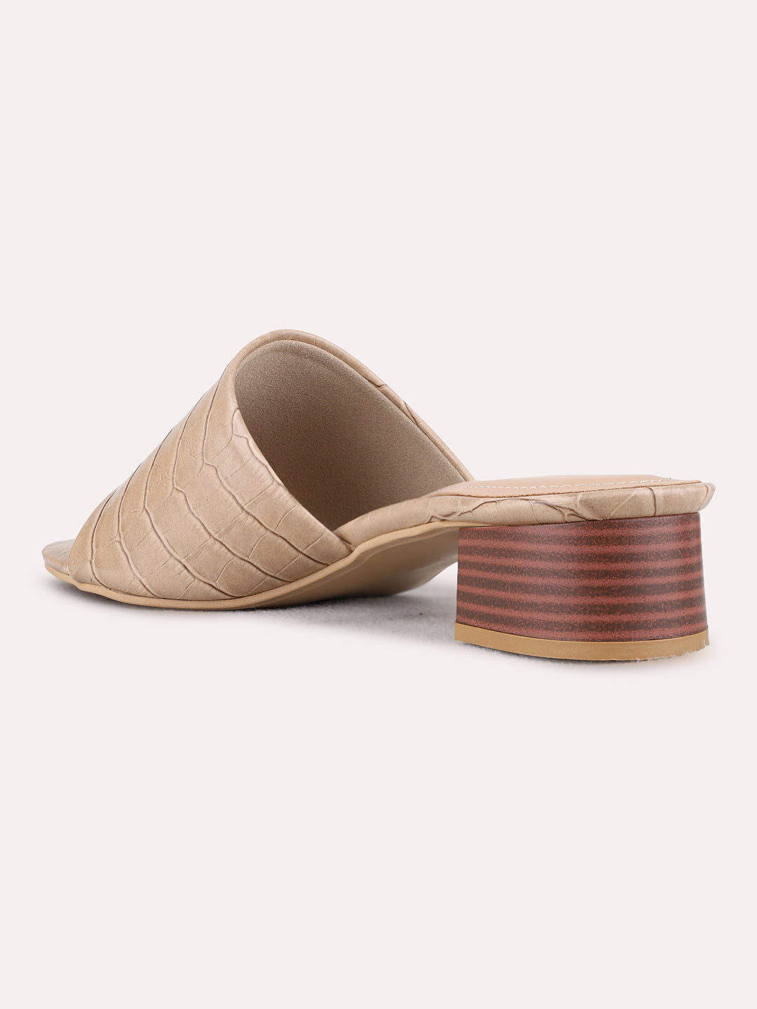 Womens Beige Party Wear Solid Round Toe Block Heels