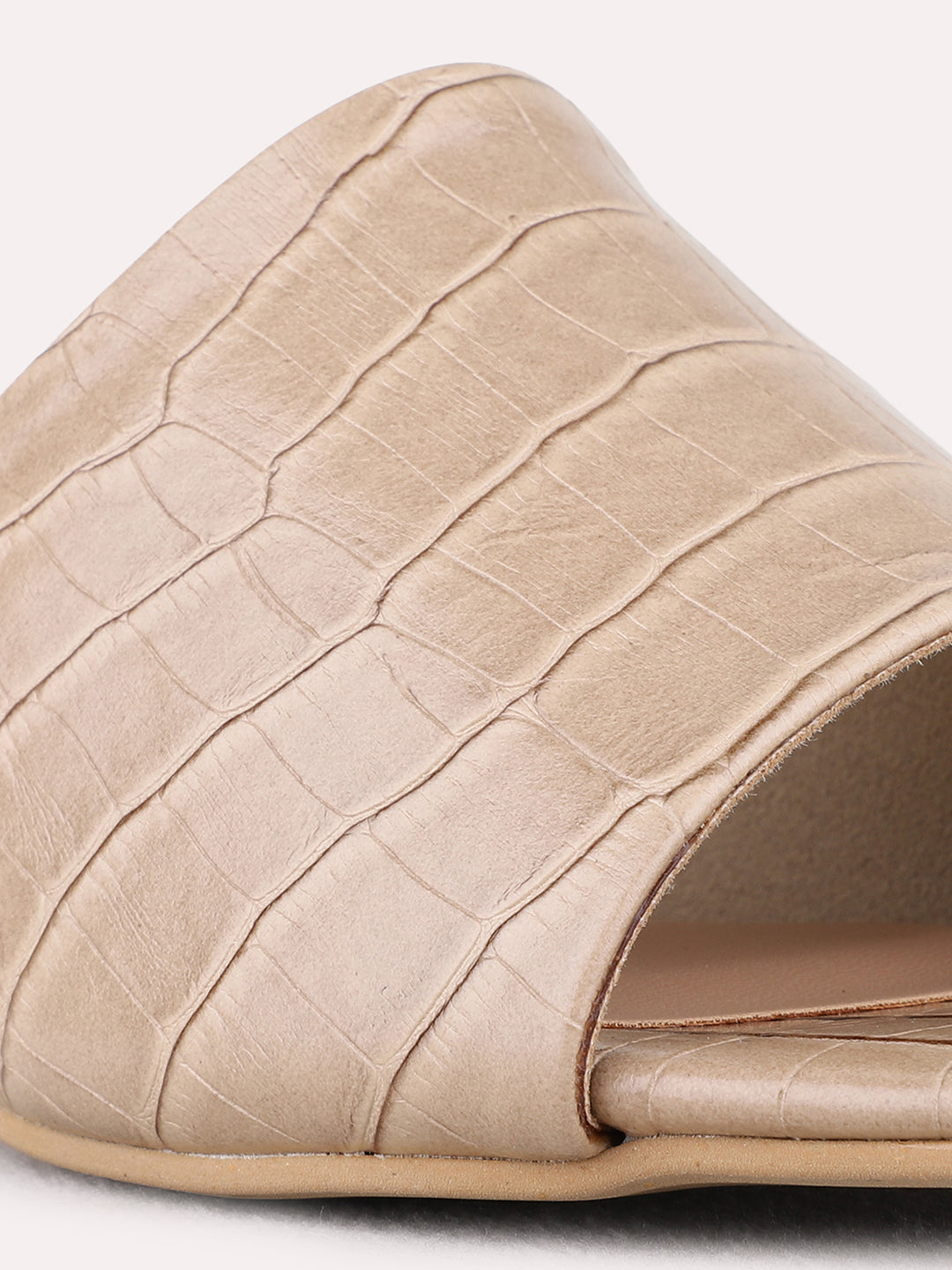Womens Beige Party Wear Solid Round Toe Block Heels