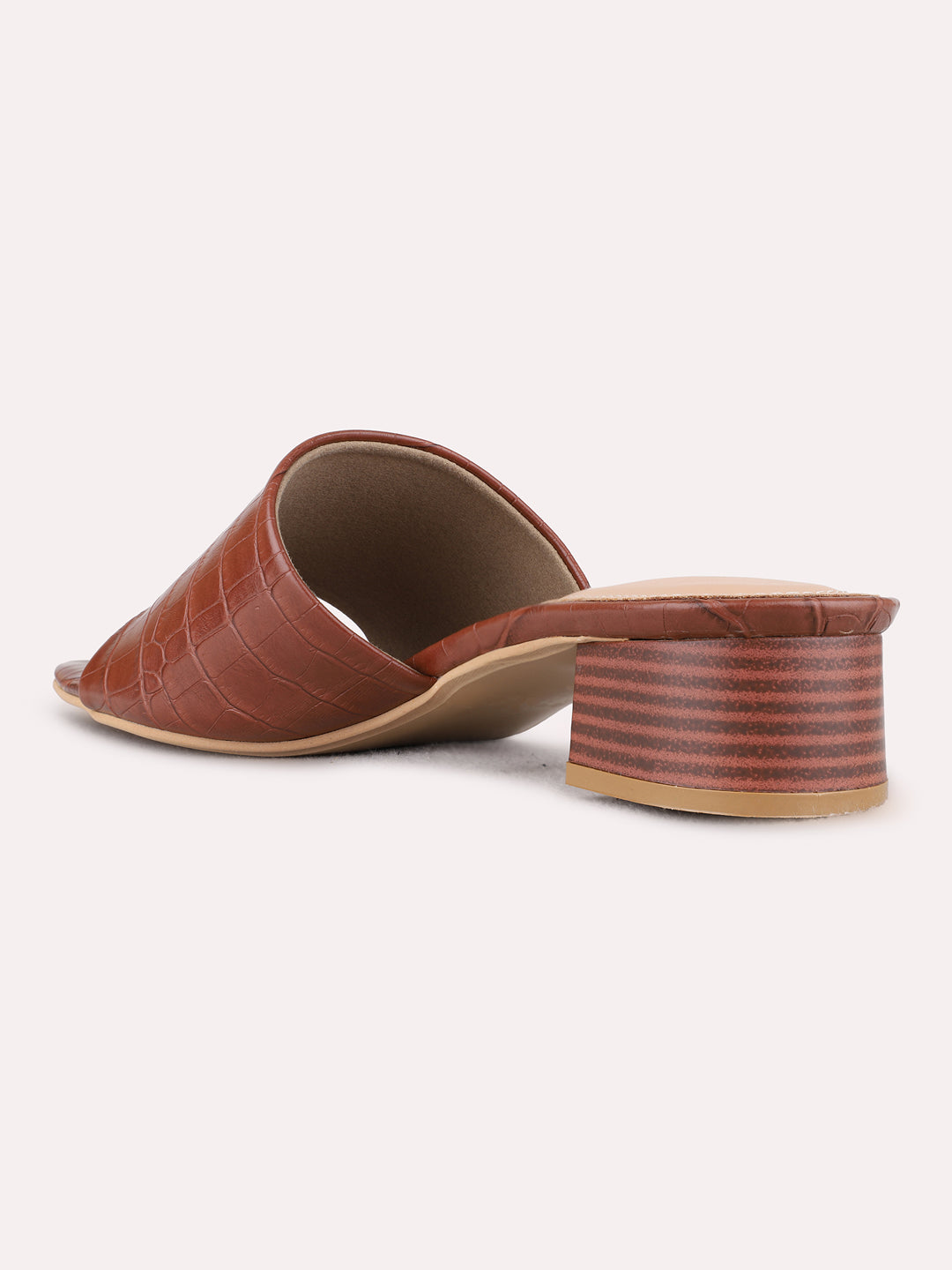 Womens Tan Party Wear Solid Round Toe Block Heels