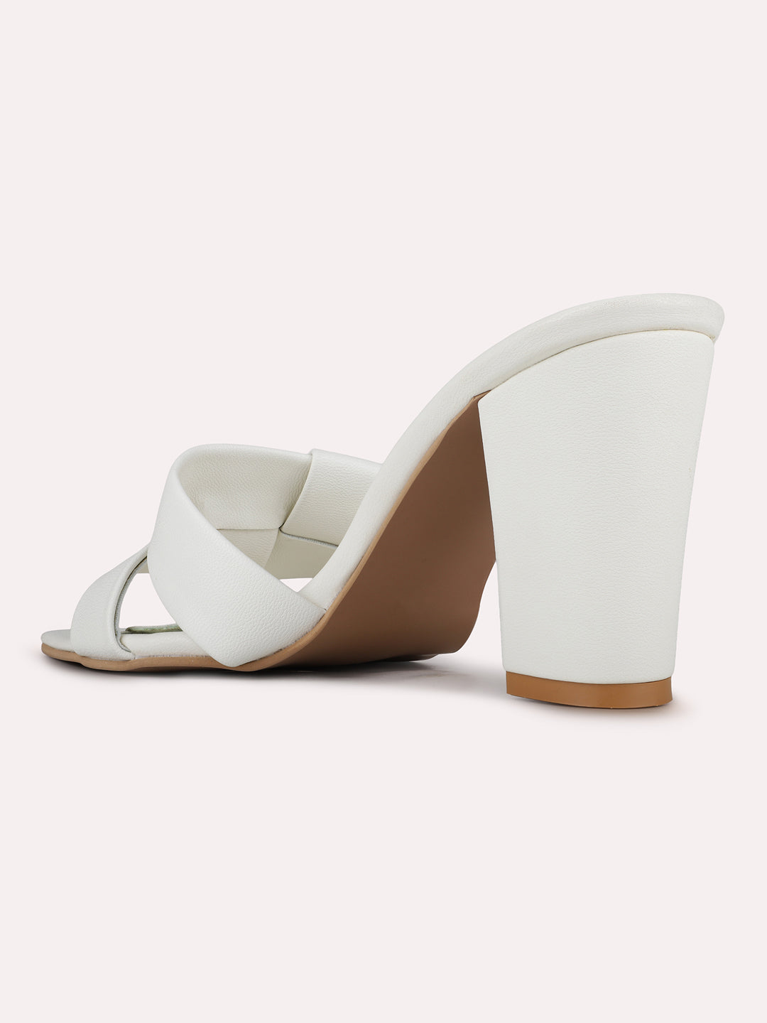 Womens White Casual Solid Pattern Square Toe Block Heels