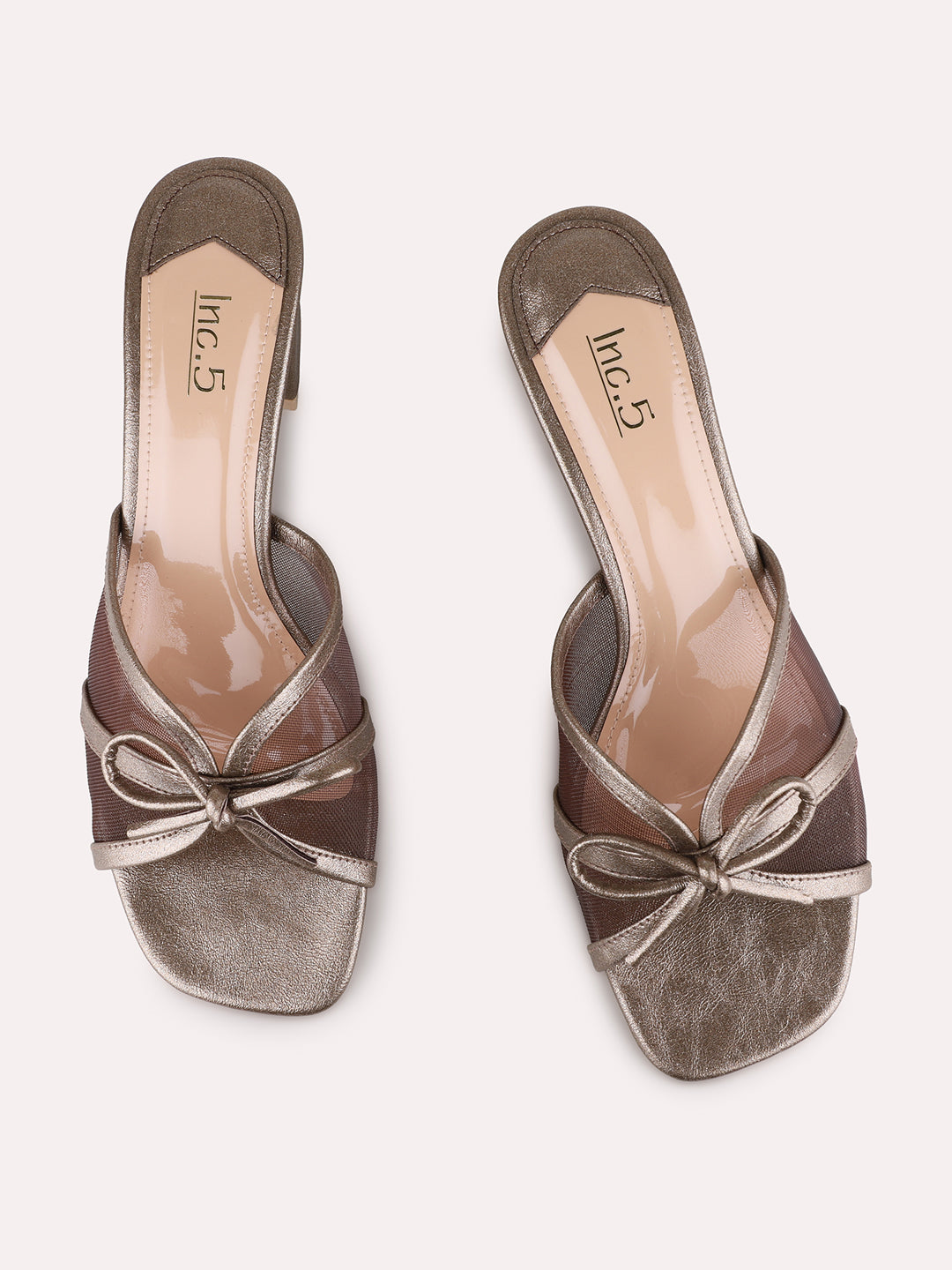 Womens Golden Party Wear Transparent Round Toe Block Heels