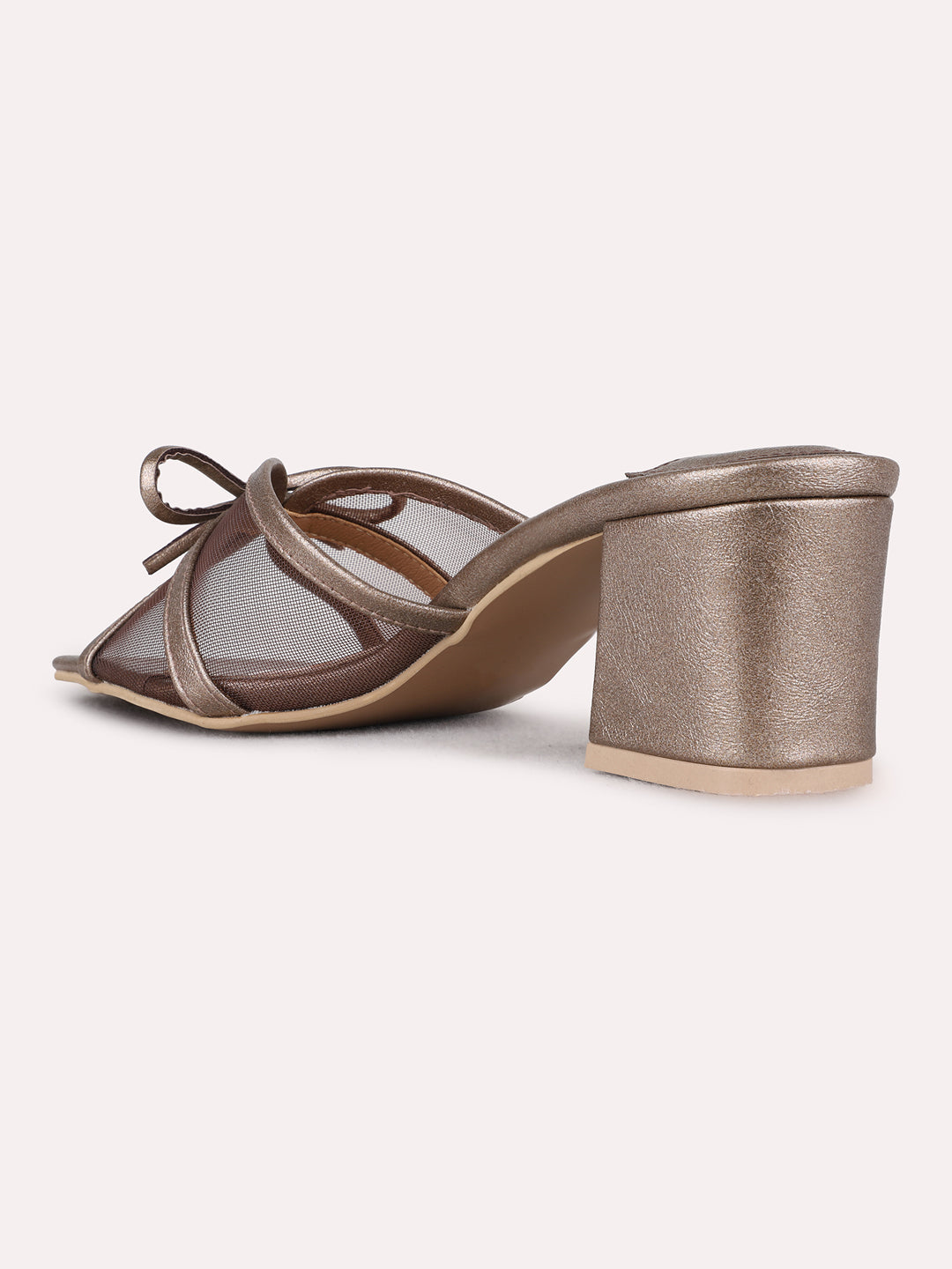 Womens Golden Party Wear Transparent Round Toe Block Heels