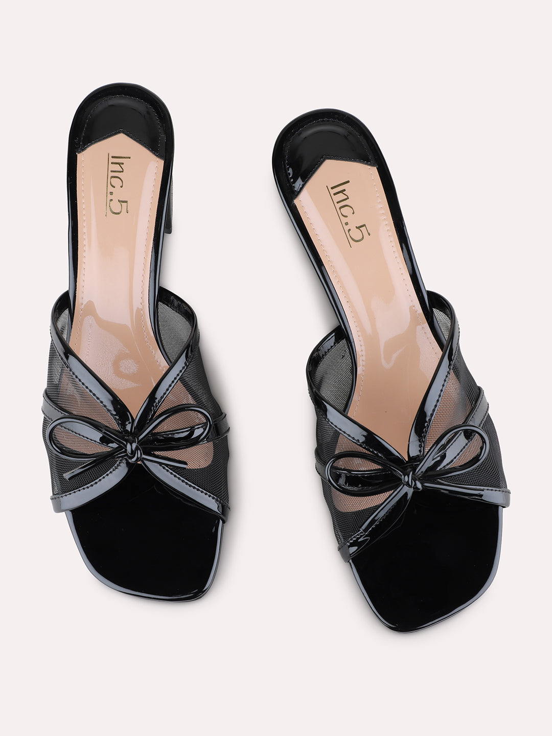 Womens Black Party Wear Transparent Round Toe Block Heels