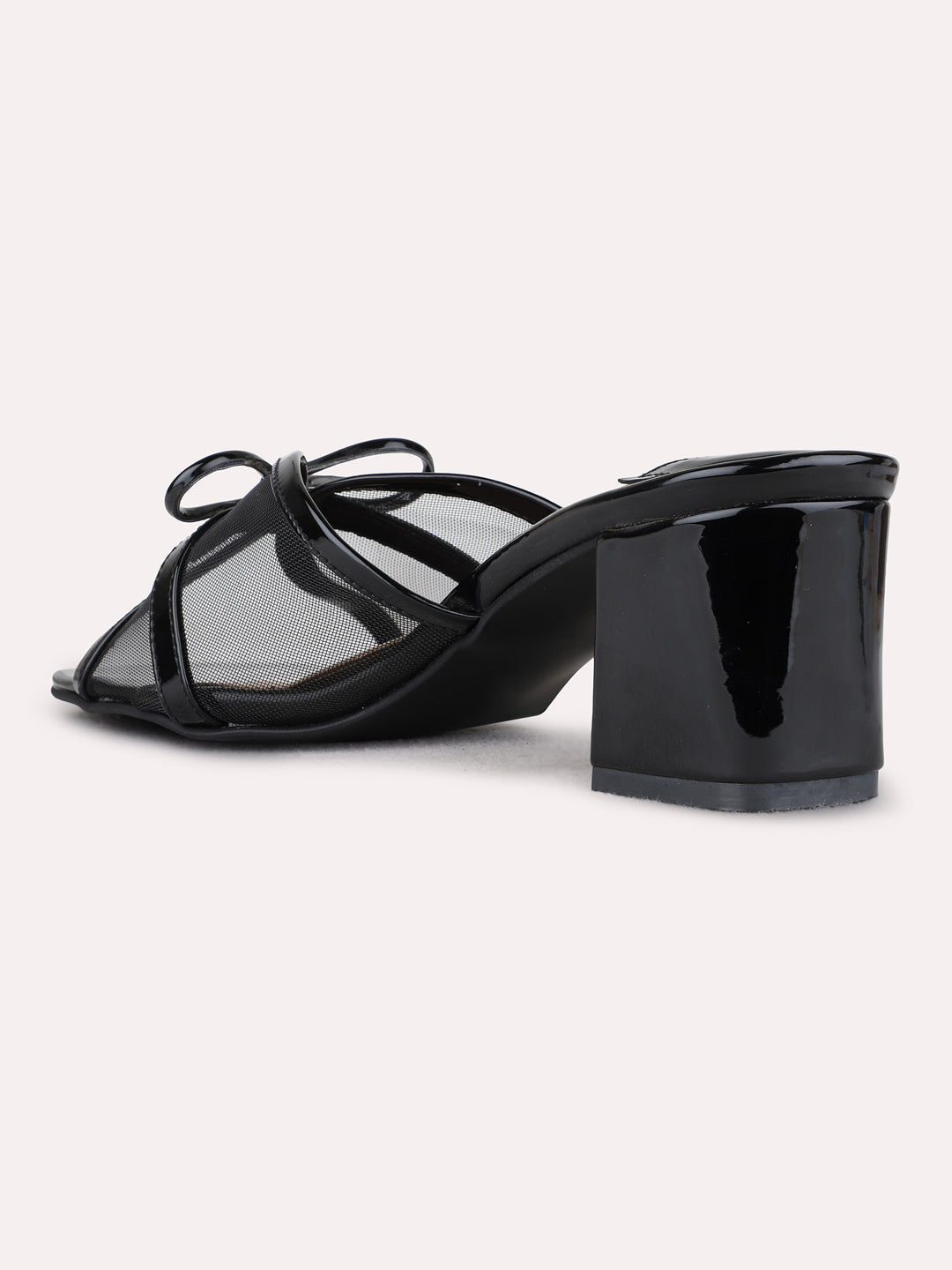 Womens Black Party Wear Transparent Round Toe Block Heels