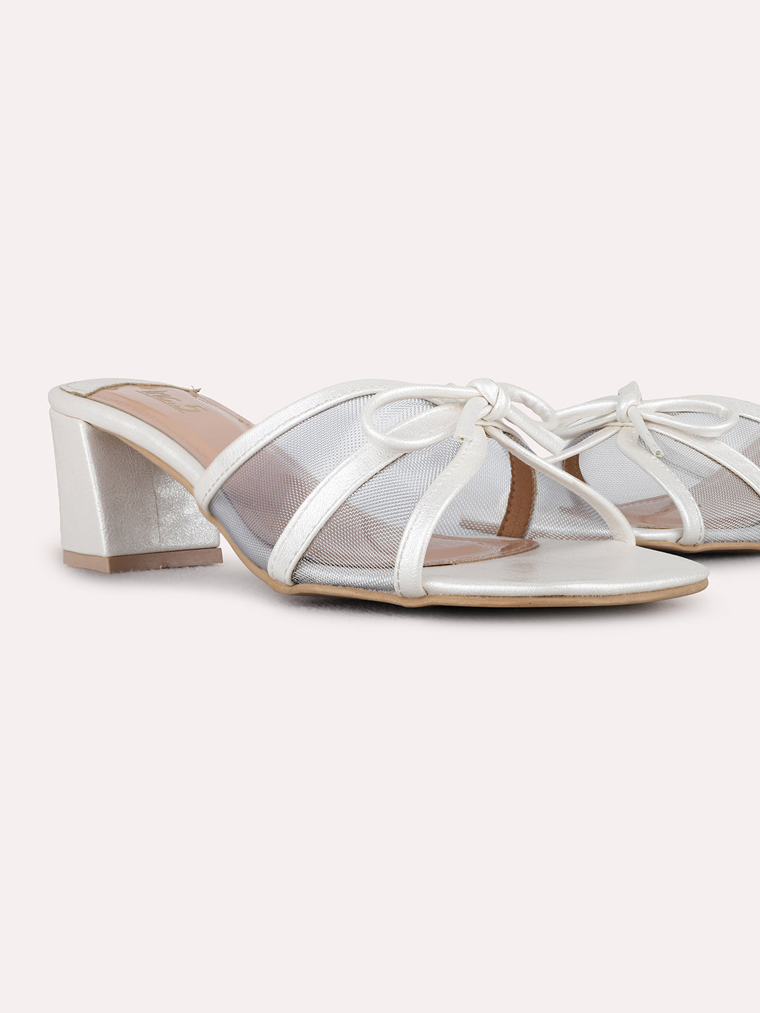 Womens Silver Party Wear Transparent Round Toe Block Heels
