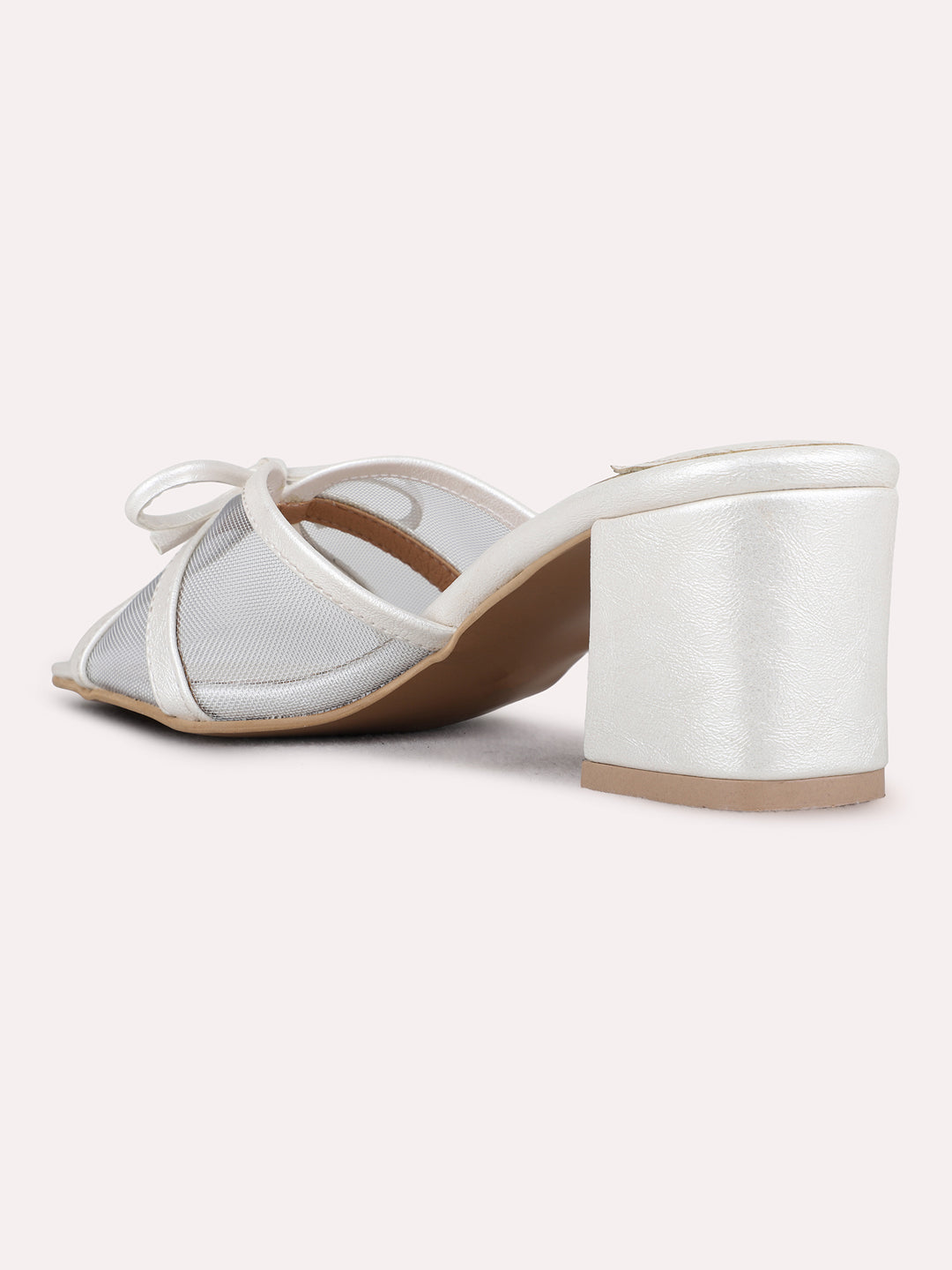 Womens Silver Party Wear Transparent Round Toe Block Heels