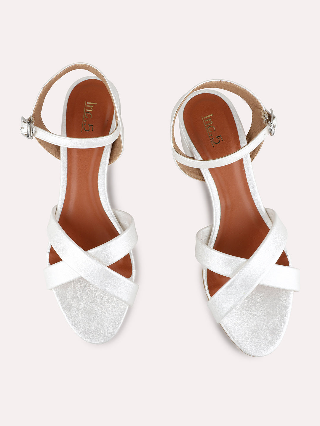 Womens Silver Party Wear Solid Round Toe Block Heels