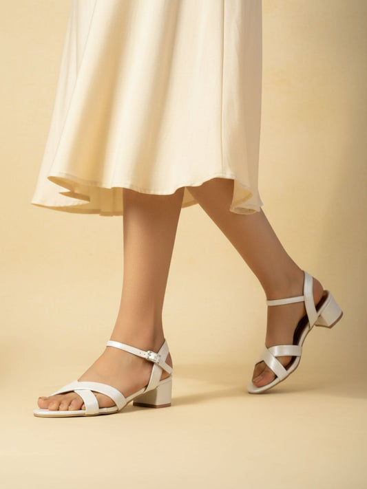 Womens Silver Party Wear Solid Round Toe Block Heels