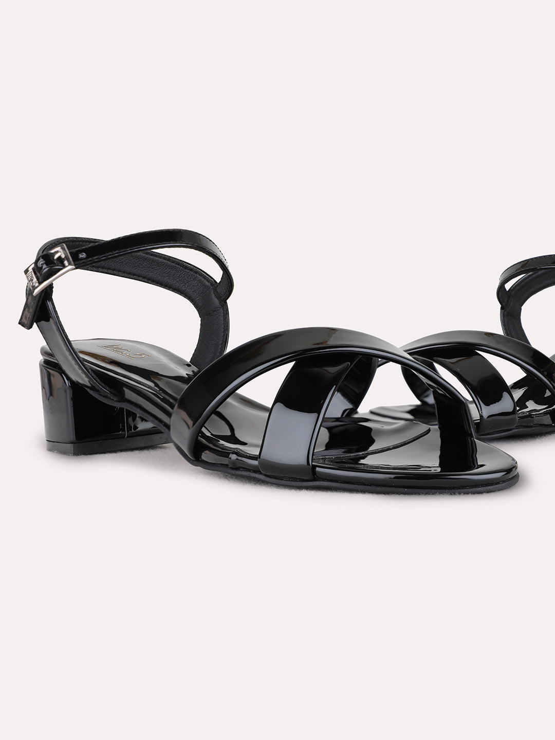 Womens Black Party Wear Solid Round Toe Block Heels