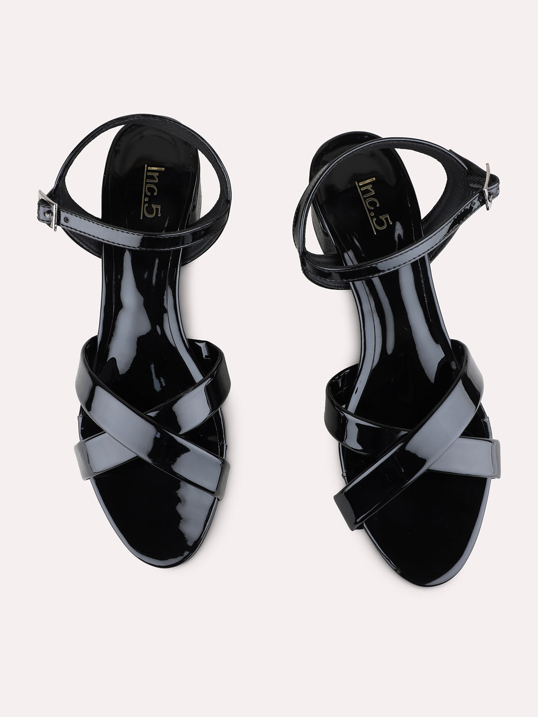 Womens Black Party Wear Solid Round Toe Block Heels
