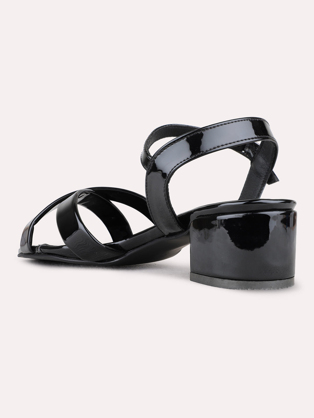 Womens Black Party Wear Solid Round Toe Block Heels