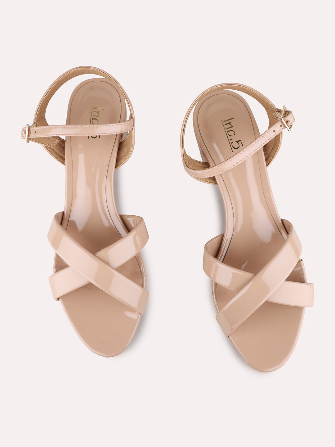 Womens Nude Party Wear Solid Round Toe Block Heels
