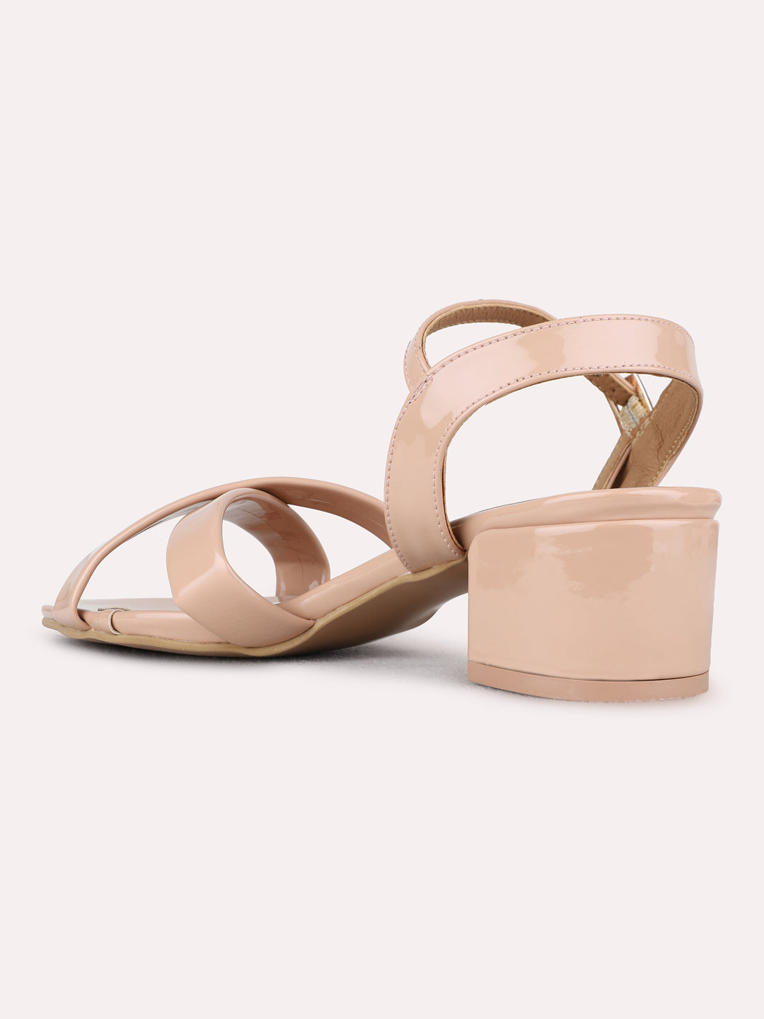 Womens Nude Party Wear Solid Round Toe Block Heels