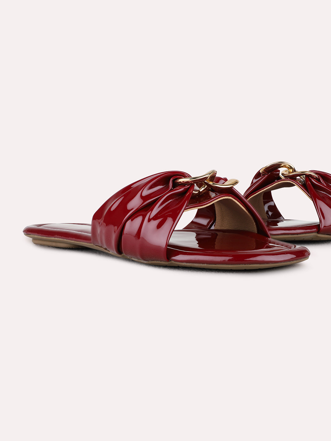 Womens Maroon Casual Solid Open Toe Flat Slip-Ons