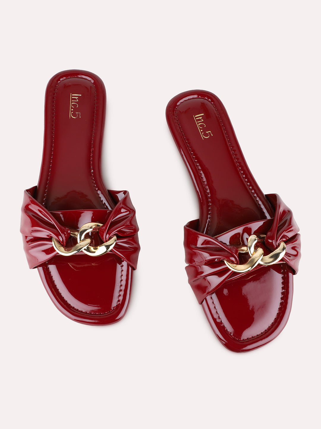 Womens Maroon Casual Solid Open Toe Flat Slip-Ons
