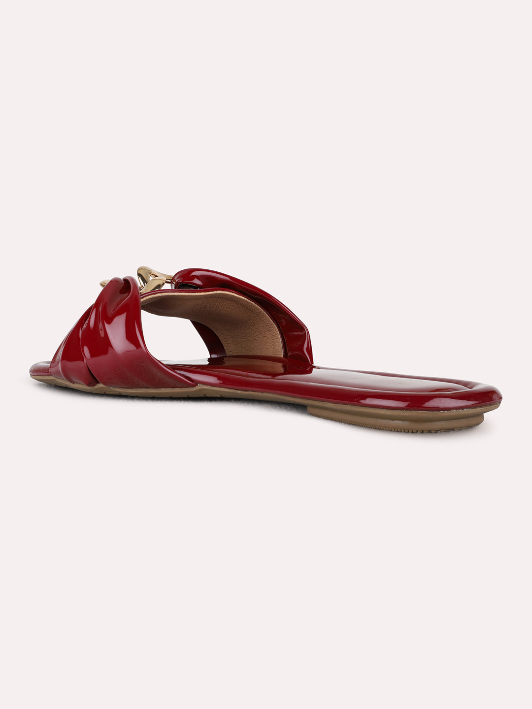 Womens Maroon Casual Solid Open Toe Flat Slip-Ons