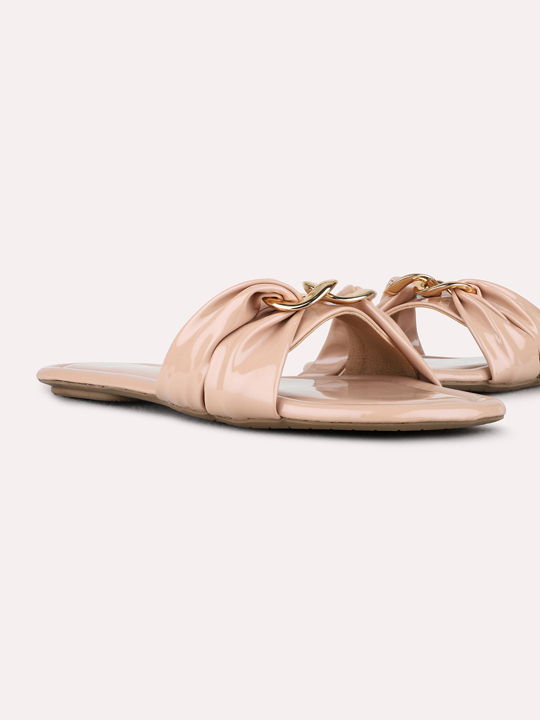 Womens Nude Casual Solid Open Toe Flat Slip-Ons
