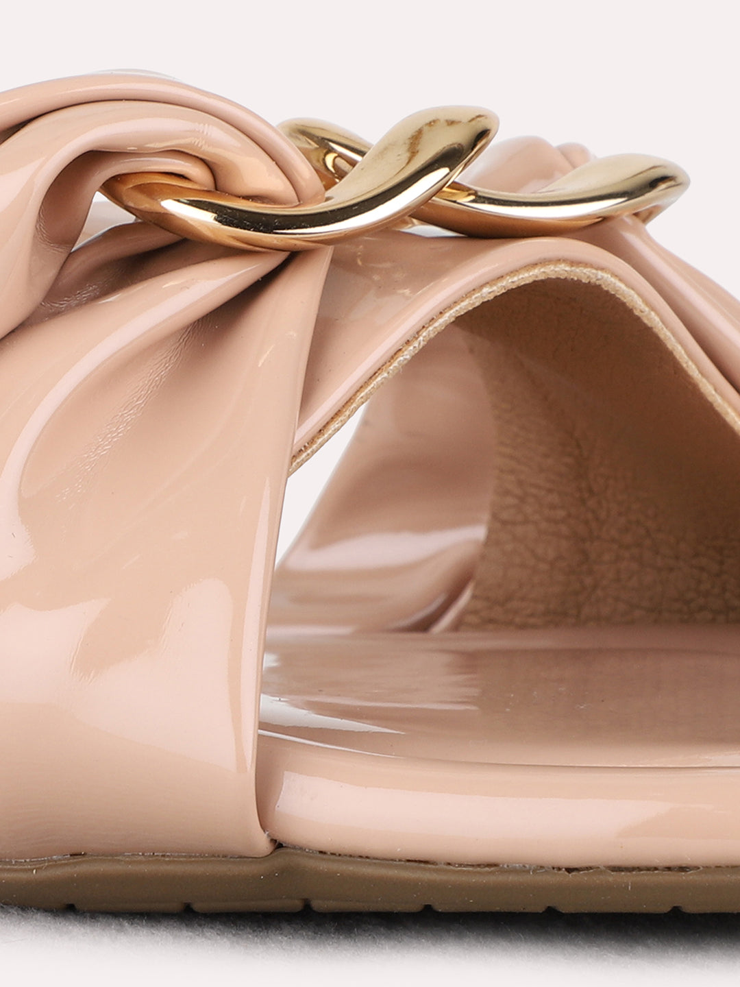 Womens Nude Casual Solid Open Toe Flat Slip-Ons