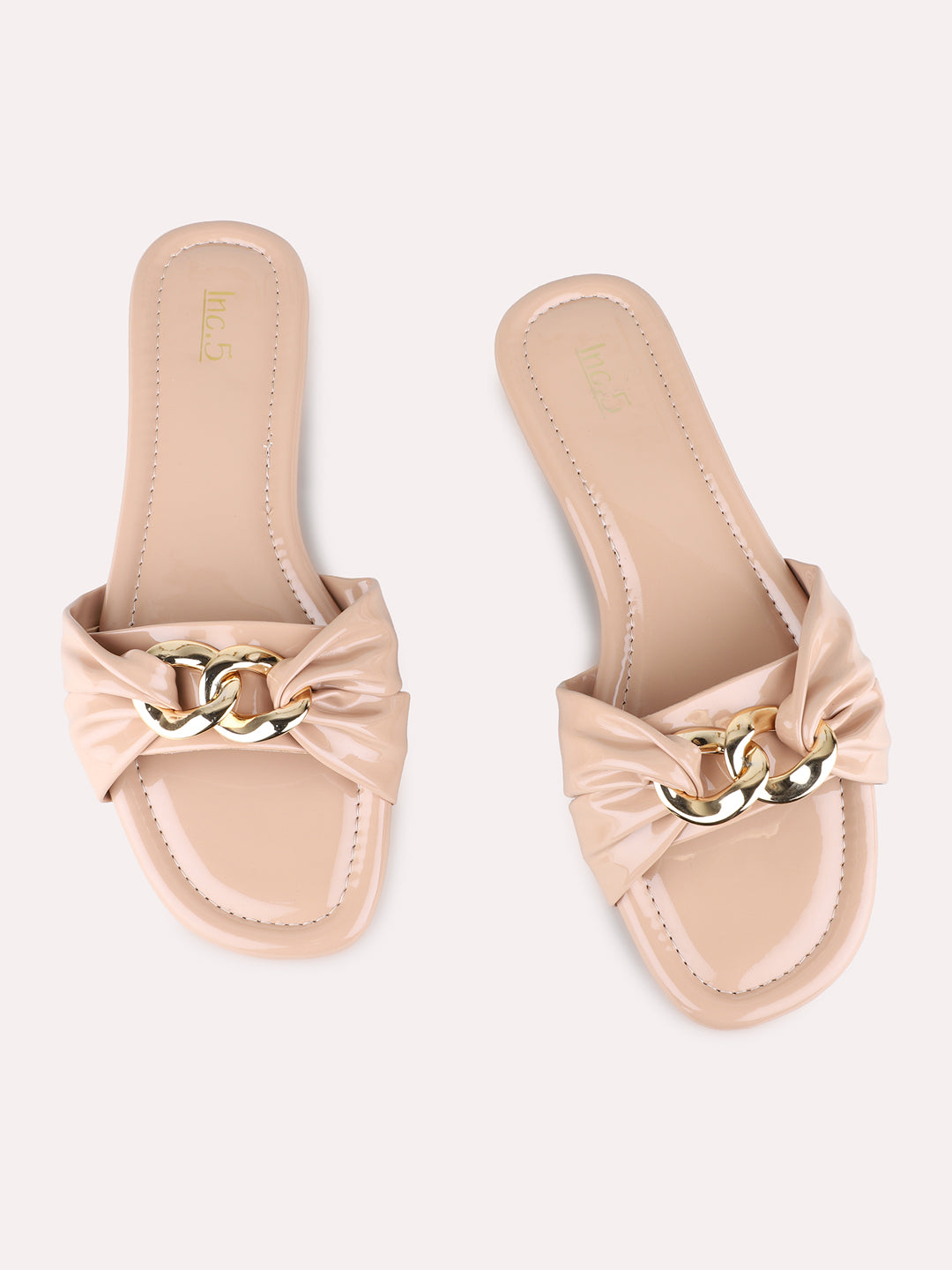 Womens Nude Casual Solid Open Toe Flat Slip-Ons