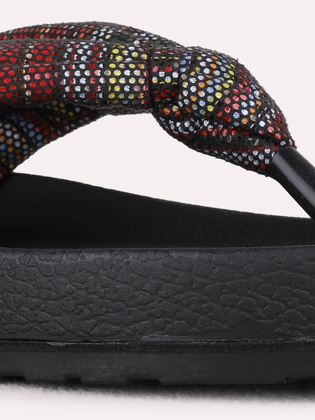 Womens Multi Casual Printed T-Strap Flat Slip-Ons