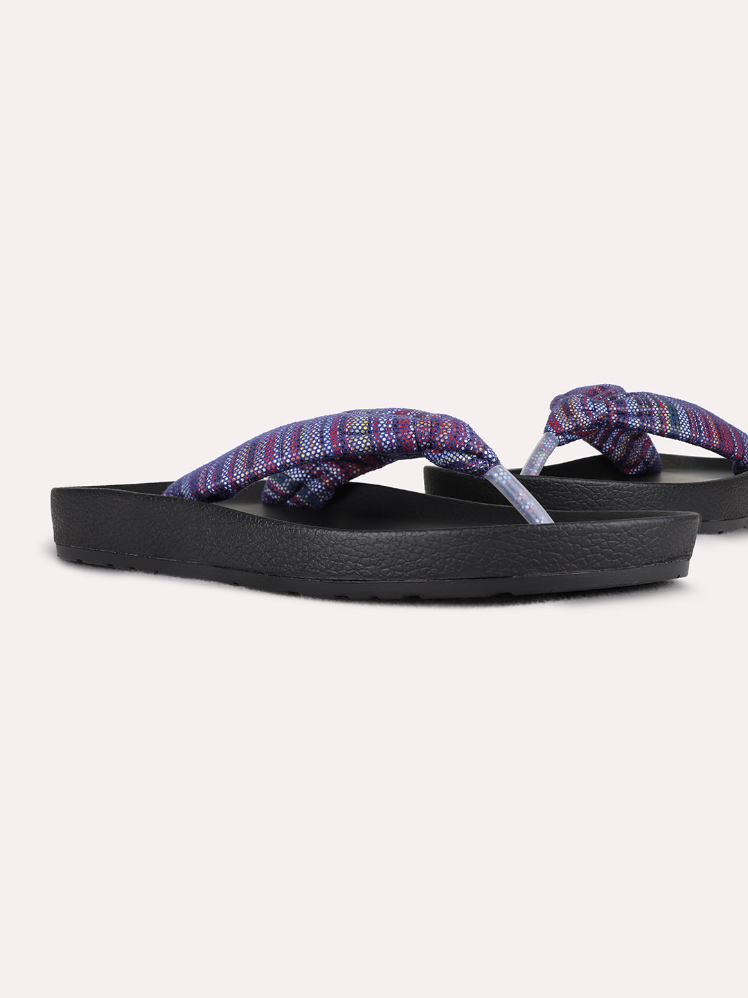 Womens Purple Casual Printed T-Strap Flat Slip-Ons