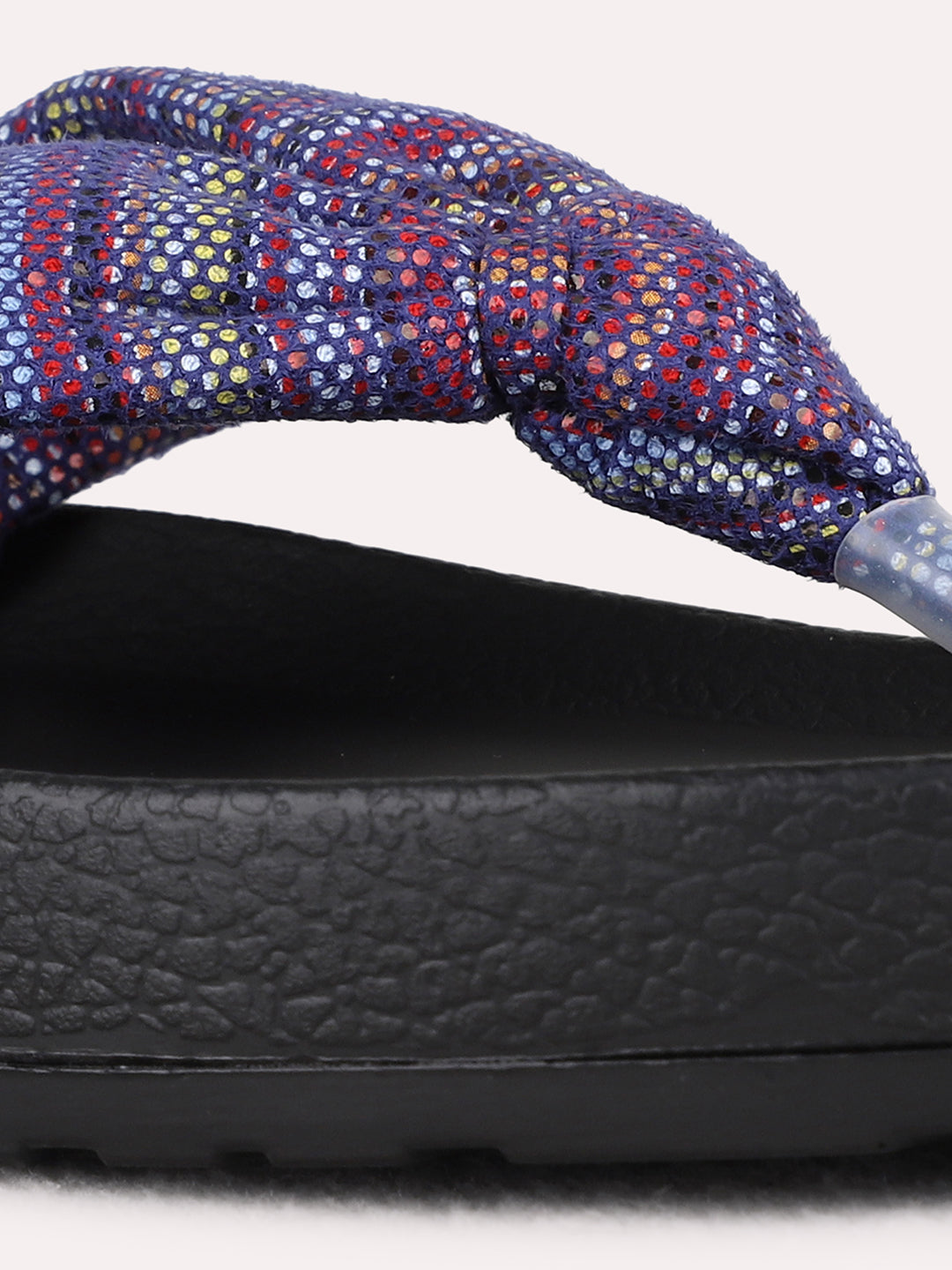 Womens Purple Casual Printed T-Strap Flat Slip-Ons