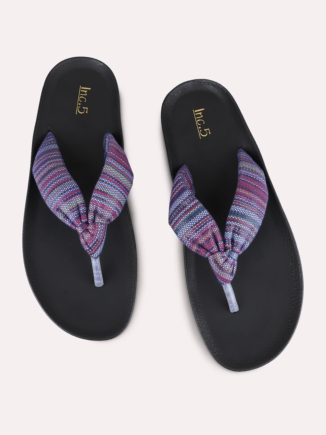 Womens Purple Casual Printed T-Strap Flat Slip-Ons